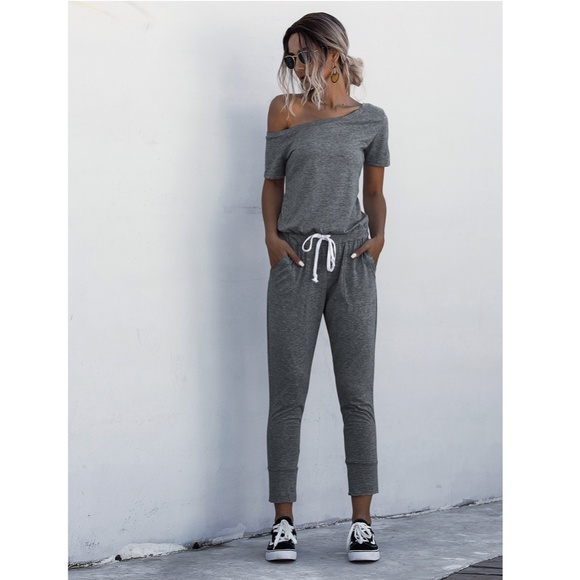 Contrast Tie Short Sleeve Grey Jumpsuit - Picture 6 of 16
